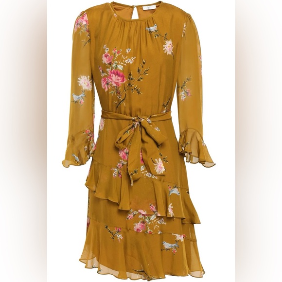 JOIE Women Career Cocktail KAYANE GOLDENROD Bird Floral 100% SILK Dress 10 - Picture 2 of 8